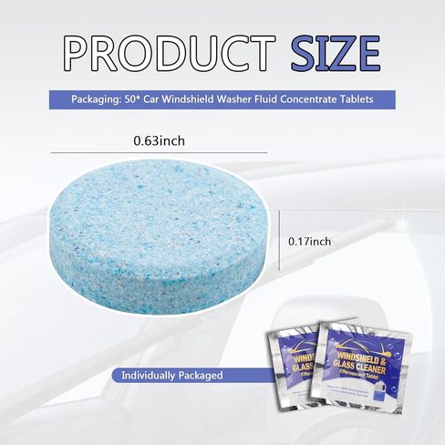 50PCS Windshield Washer Tablets,Concentrated Solid Effervescent Windshield Washer Fluid Tablets for Quickly Clearing Dust,Mud & Grime,Portable Windshields Wiper Fluid Tablet in Kuwait