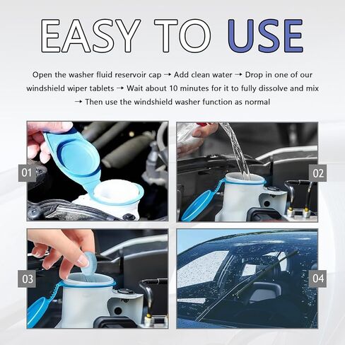 50PCS Windshield Washer Tablets,Concentrated Solid Effervescent Windshield Washer Fluid Tablets for Quickly Clearing Dust,Mud & Grime,Portable Windshields Wiper Fluid Tablet in Kuwait