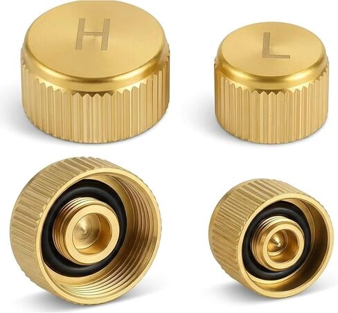 Brass A/C Valve Caps for R134a Systems, Durable Heavy-Duty High and Low Side Port Covers with Sealing O-Rings, Compatible with Standard Automotive Air Conditioning Service Ports, Set of 2 in Kuwait