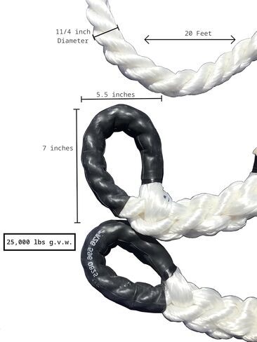 حبل السحب الغربي TR-30 (من شركة Tow Rope) | سمك 1 1/4 بوصة | قوة الشد 25000 رطل | طول القطع 20 قدم | قسط الانتعاش الحركي البولي بروبلين in Kuwait