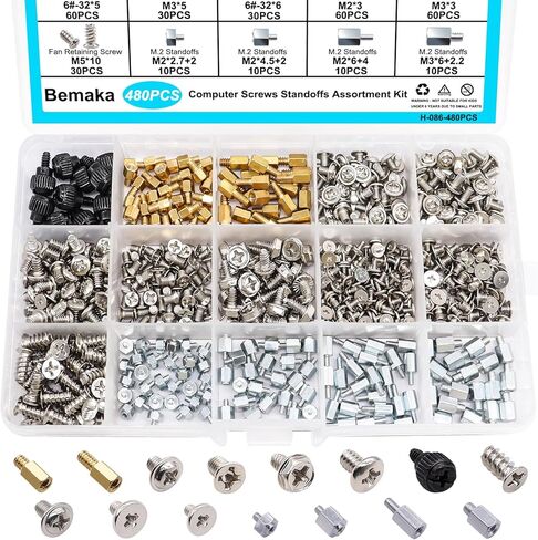 502PCS Computer Screws Assortment Kit, Motherboard Standoffs Screws for PC Fan, PC Case, HDD Hard Drive, ATX Case, Laptop, SSD, CD-ROM, Used for DIY Installation & Repair of Computer Parts in Saudi Arabia