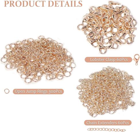 JOJOPLAY All Size Slider Clasp for Beading Slide Tube Cord Ends with Open Jump Rings Lobster Clasp Chain Extender Jewelry Finding Kit Bead Loom End Bar for Jewelry Making (Rose Gold) in Kuwait