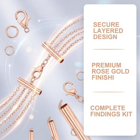 JOJOPLAY All Size Slider Clasp for Beading Slide Tube Cord Ends with Open Jump Rings Lobster Clasp Chain Extender Jewelry Finding Kit Bead Loom End Bar for Jewelry Making (Rose Gold) in Kuwait
