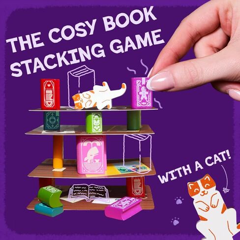 رف الكتب من Alley Cat Games | الأعمار 8+ | 2-4 لاعبين | لعبة التراص التعاوني | لعبة بطاقة المهارة والتوازن وبرج الكتاب في علبة السفر | تحدي الطاولة التعاونية in Kuwait
