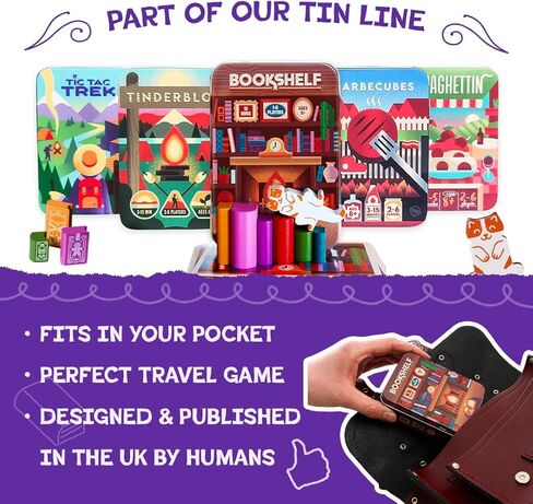 رف الكتب من Alley Cat Games | الأعمار 8+ | 2-4 لاعبين | لعبة التراص التعاوني | لعبة بطاقة المهارة والتوازن وبرج الكتاب في علبة السفر | تحدي الطاولة التعاونية in Kuwait