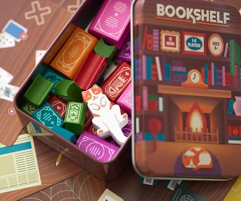 رف الكتب من Alley Cat Games | الأعمار 8+ | 2-4 لاعبين | لعبة التراص التعاوني | لعبة بطاقة المهارة والتوازن وبرج الكتاب في علبة السفر | تحدي الطاولة التعاونية in Kuwait