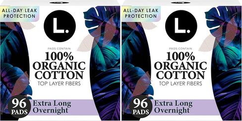 L. Ultra Thin Pads for Women, Organic Cotton Top Layer, Overnight Absorbency, Menstrual Pads with Wings, Made Without Synthetic Pesticides and Fragrances, 36 Count in Kuwait