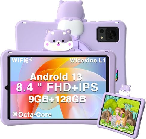 أحدث جهاز لوحي Android 13 لعام 2024 مع معالج ثماني النواة، جهاز لوحي للأطفال مقاس 8.4 بوصة مع ذاكرة وصول عشوائي سعتها 9 جيجابايت وذاكرة قراءة فقط 128 جيجابايت، واي فاي 6، BT5.0، 5060 مللي أمبير في الساعة، مراقبة أبوية، كاميرا مزدوجة 13 ميجابكسل، أرجواني،  in Kuwait