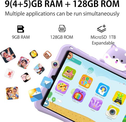 أحدث جهاز لوحي Android 13 لعام 2024 مع معالج ثماني النواة، جهاز لوحي للأطفال مقاس 8.4 بوصة مع ذاكرة وصول عشوائي سعتها 9 جيجابايت وذاكرة قراءة فقط 128 جيجابايت، واي فاي 6، BT5.0، 5060 مللي أمبير في الساعة، مراقبة أبوية، كاميرا مزدوجة 13 ميجابكسل، أرجواني،  in Kuwait