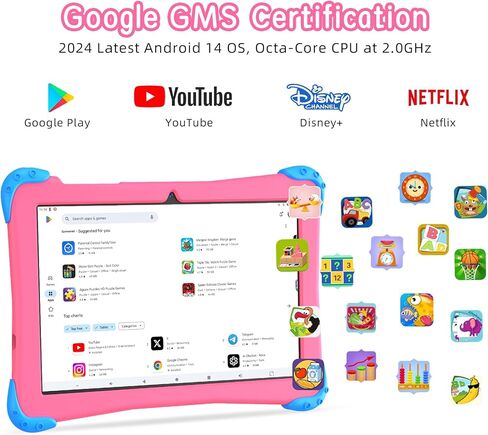 تابلت Fivahiva للأطفال مقاس 10 بوصة بنظام Android 14 مع حافظة للأطفال من سن 3 إلى 12 عامًا، ثماني النواة، 64 جيجابايت (توسيع 512 جيجابايت)، WiFi 6، أدوات الرقابة الأبوية، مساحة Google للأطفال، هدية رائعة للأطفال الصغار (وردي) in Kuwait