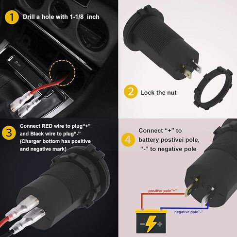 منفذ USB 12 فولت - 90 وات (كحد أقصى) منافذ مزدوجة QC4.0 PD ومقبس شاحن سيارة سريع الشحن 3.0 مع مؤشر LED - منفذ USB C مقاوم للماء للسيارة والقوارب البحرية والدراجات النارية RV والشاحنات ATV وعربة الجولف in Kuwait