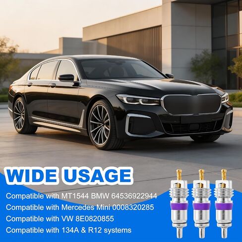 3C0816355 صمام شريدر AC الأوروبي الكبير، 15 قطعة صمام النوى متوافق مع MT1544 BMW Mercedes Mini VW 134A & R12 Sysems استبدال 0008320285 8E0820855 64536922944 in Kuwait