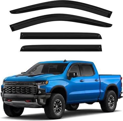 4PCS Window Rain Guards Fit for Chevy Silverado GMC Sierra 1500 2019–2026 2500/3500HD Crew Cab 2020–2026 Outside Tape-On Mount Vent Deflectors Visors Accessories(for Silverado/Sierra1500CrewCab) in Kuwait