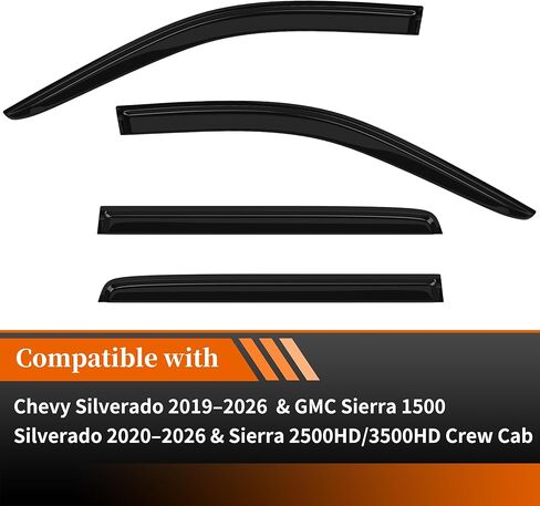 4PCS Window Rain Guards Fit for Chevy Silverado GMC Sierra 1500 2019–2026 2500/3500HD Crew Cab 2020–2026 Outside Tape-On Mount Vent Deflectors Visors Accessories(for Silverado/Sierra1500CrewCab) in Kuwait