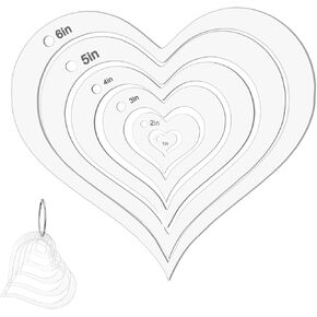 6Pcs Heart Quilting templates Set with Hinged Ring, Transparent Acrylic Heart Template Ruler for Fabric Marking, Sewing, Craft Design (1 to 6 Inch) in Kuwait