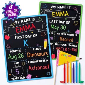 First & Last Day of School Sign (6 Markers + Pencil Flag Included) - 10x14 Reusable Back to School Chalkboard 1st for Kindergarten Preschool Daycare, Double Sided Dry Erase Board Photo Props for Kids in Saudi Arabia
