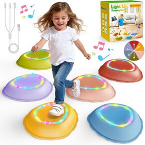 Rechargeable Stepping Stones for Kids, 6pcs Non-Slip Balance Sensory Toys for Toddler, Kids Music & Light Up Indoor and Outdoor Play Equipment, Birthday Gifts Toys for 2 3 4 5+ Year Old Kids in Kuwait