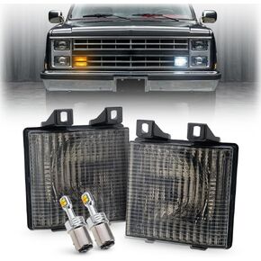 مصابيح إشارة الانعطاف الأمامية OEM لسلسلة 85-86 Chevy C/K وسلسلة 87-88 R/V وK5 Blazer وJimmy Amber Bumper Signal & White Parking Light Marker OEM # 918046 GM2521110 عدسات مدخنة مع مصابيح LED in Kuwait
