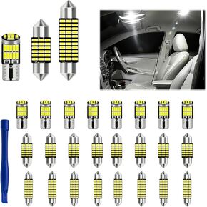 طقم إضاءة داخلية LED للسيارة 24 قطعة، مجموعة مصابيح LED على شكل قبة T10 مقاس 31 مم 41 مم بديلة للوحة الترخيص وباب لوحة الترخيص الجانبية والإضاءة الداخلية لصندوق السيارة، تناسب معظم السيارات وسيارات الدفع الرباعي (أبيض) in Kuwait