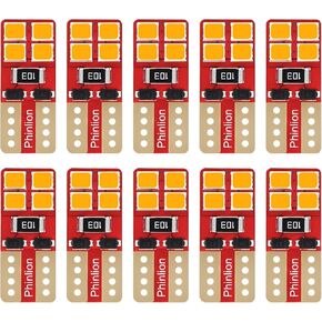 PHINLION فائقة السطوع إسفين مصغر T10 168 194 2825 2827 12396 مصابيح LED للسيارة الداخلية قبة خريطة أضواء وقوف السيارات الجانبية، أصفر كهرماني (10 عبوات) in Kuwait