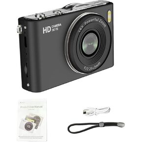 Kids Digital Camera 64MP 4K UHD Video, 180 Flip Screen, 16X Zoom AF Selfie Camera, Multiple Filming Modes, 2.4 Inch Screen, Portable Retro Vlogging with MP3 Player (Black) in Saudi Arabia