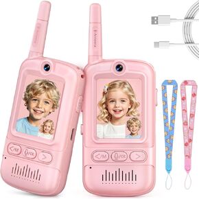 Video Walkie Talkies for Kids, 2 Pack Rechargeable Video Intercom Kids Walkie Talkies, Long Range Two Way Radio with 4 Voice Effects, Kid Indoor Outdoor Toys Birthday Gift for Age 3-12(Blue/Pink) in Kuwait
