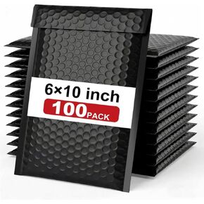 100 قطعة من رسائل البريد الفقاعية مقاس 6 × 10 بوصة، أظرف شحن مبطنة سوداء ذاتية الغلق، مجموعة رسائل بريدية مبطنة مقاومة للماء للأعمال الصغيرة والتجارة الإلكترونية والتعبئة والتغليف والبريد ومستلزمات الشحن in Kuwait