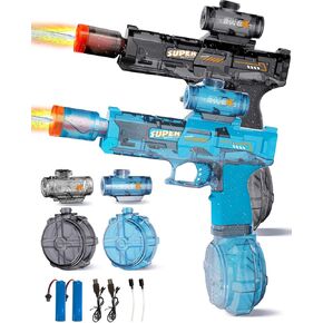 2Pcs Electric Water Gun Toy for Kids Adults,Automatic Squirt Gun with Flashing Muzzle, 26FT Range, Leak-Proof Rechargeable Water Blaster for Summer Pool Beach Water Fights (Black+Blue) in Kuwait