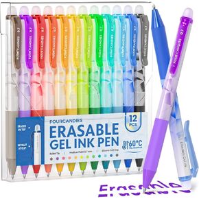 Four Candies Erasable Gel Pens, 0.7 mm Medium Point, Retractable Erasable Pens, Make Mistakes Disappear, 12 Assorted Colors for Drawing, Writing & Planners in Kuwait