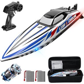 DEERC 16" Brushless RC Boat for Adults, Hobby Grade 35+ KPH Remote Control Racing Boat with 3S Power, Self-Righting, Metal Drive Shaft, 2 * 2000mAh Batteries and Carrying Case for Lakes and Pools in Kuwait