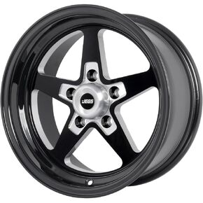 عجلة ألومنيوم JEGS SSR Star مقاس 15 بوصة × 7 بوصة | 5 × 4.5 بوصة. تباعد نمط مسمار العجلة | إزاحة 0 مم | 4in. مسافة خلفية | معطف مسحوق أسود لامع | 3.27 بوصة. تتحمل المركز | يتضمن غطاء المركز in Kuwait