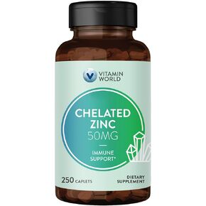 Vitamin World Chelated Zinc 50mg Supports Immune, Skin and Antioxidant Health 250 caplets in Kuwait
