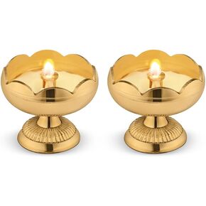 Avador Handmade Brass Indian Puja Oil Lamp, Golden Diya Lamp Engraved Design Diya for Diwali Pooja (Tomato Diya Set of 1) in Kuwait