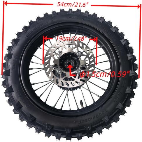 14" Rear Wheel Rim Tire Assembly for 125cc 150cc Dirt Bike tao TTR SSR CRF Apollo 15mm axle Includes 190mm Steel Brake disc 90/100-14 Tire Tube With Brake Rotor and 428 41T Sprocket in Kuwait