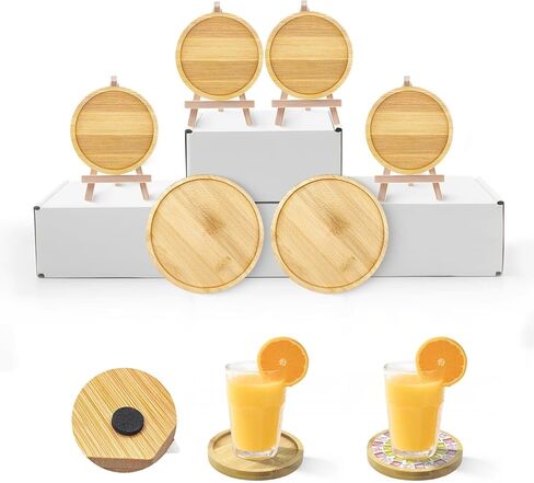 6Pcs Wooden Square Mosaic Bases with 24 Non Slip Pads for Mosaic Coaster Kit, DIY Wooden Coaster Supplies for Handcrafted Glass Mosaic Tiles Crafts, Tabletop Decor for Adults & Kids in Saudi Arabia
