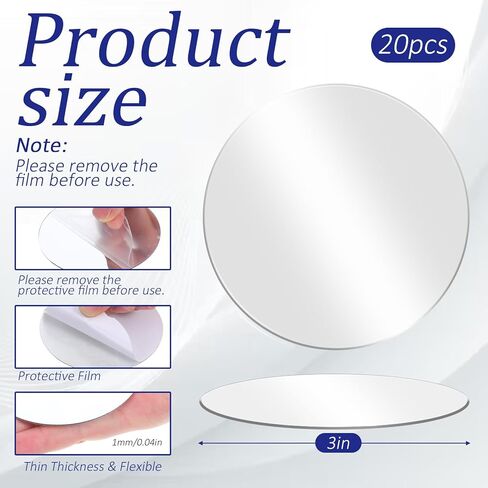 20 Pcs Small Circle Mirror 3 Inch Mini Acrylic Round Mirror Tiles Self Adhesive Crafts Mirrors Bulk for DIY Walls Home Decor in Kuwait