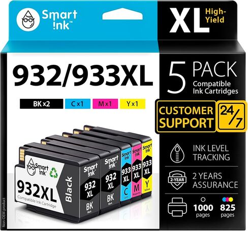 خرطوشة حبر بديلة متوافقة مع الحبر الذكي HP 932XL 933XL 932 XL 933 (5 عبوات كومبو) للاستخدام مع طابعات HP Officejet 6600 6100 6700 7510 7610 7612 7510 (2 أسود XL، سماوي، أرجواني، أصفر) in Saudi Arabia