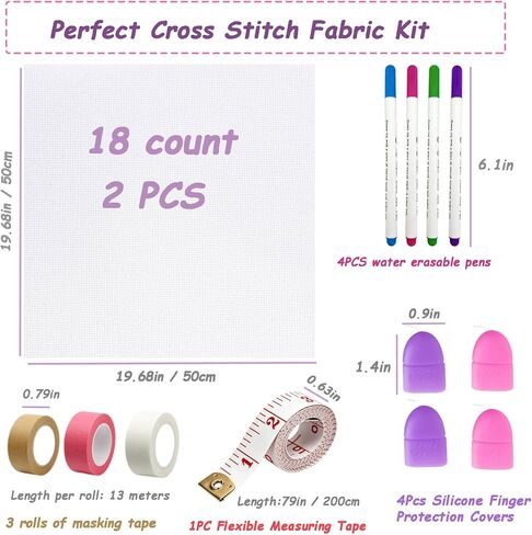 2 Pcs 18 Count Cross Stitch Fabric 20x20 Inch, Blank White Aida Cloth Kit, Cotton Embroidery Cloth for DIY Needlework Home Decoration,Cross Stitch Supplies in Kuwait