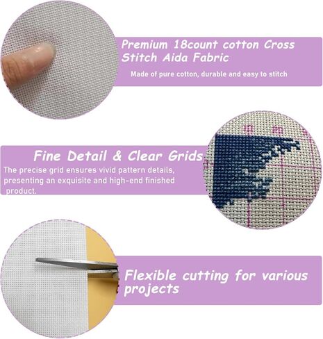 2 Pcs 18 Count Cross Stitch Fabric 20x20 Inch, Blank White Aida Cloth Kit, Cotton Embroidery Cloth for DIY Needlework Home Decoration,Cross Stitch Supplies in Kuwait
