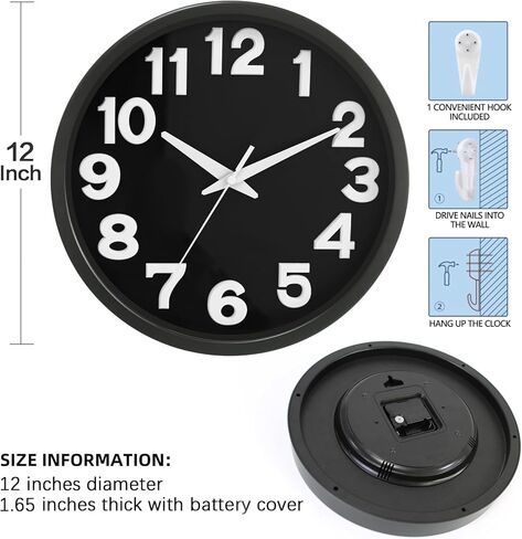 Caysie 12 Inch Large 3D Numbers Silent Non Ticking Wall Clock, Modern Quartz Battery Operated Round Clock, Decorative for Kitchen, Bedroom, Living Room, Office (Green) in Saudi Arabia