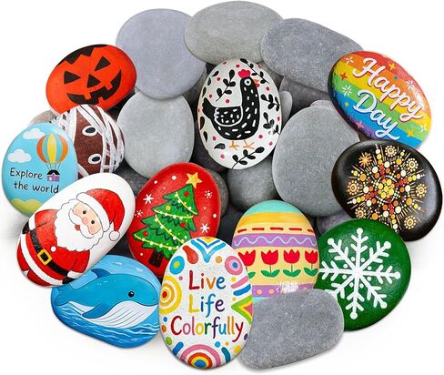 Yalumo 50 Pcs Rocks for Painting, 1"-3" Flat and Smooth River Rocks, Hand Picked Natural Stones for DIY Crafts, Kindness Rocks, Garden Decor, Craft Gift for Kids and Adults in Kuwait