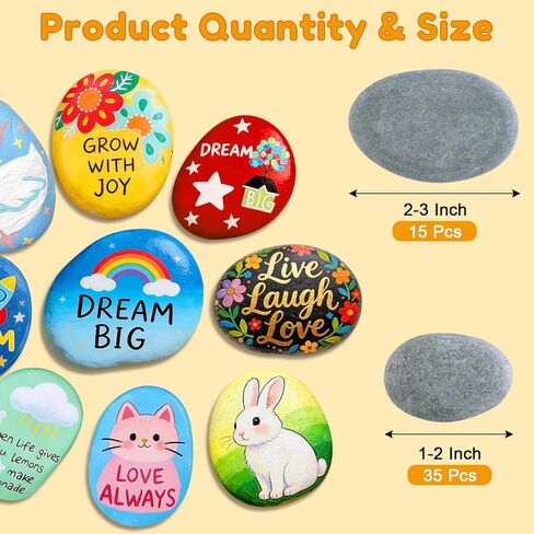 Yalumo 50 Pcs Rocks for Painting, 1"-3" Flat and Smooth River Rocks, Hand Picked Natural Stones for DIY Crafts, Kindness Rocks, Garden Decor, Craft Gift for Kids and Adults in Kuwait