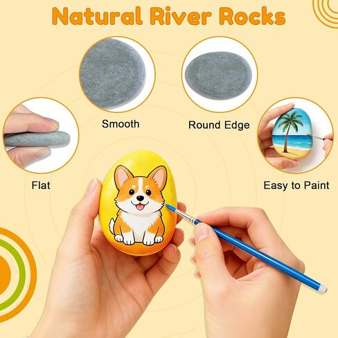 Yalumo 50 Pcs Rocks for Painting, 1"-3" Flat and Smooth River Rocks, Hand Picked Natural Stones for DIY Crafts, Kindness Rocks, Garden Decor, Craft Gift for Kids and Adults in Kuwait