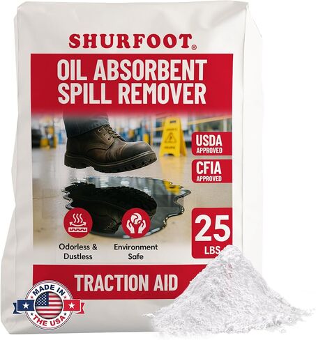 SHURFOOT 3lb ماص للزيت غير قابل للانزلاق - يوفر جر الجليد وقمع البخار - التحكم في انسكاب الدم والماء والزيوت - معتمد من وزارة الزراعة الأمريكية - ماص جاف للأرضيات عديم الرائحة - آمن للحريق وبدون غبار in Kuwait