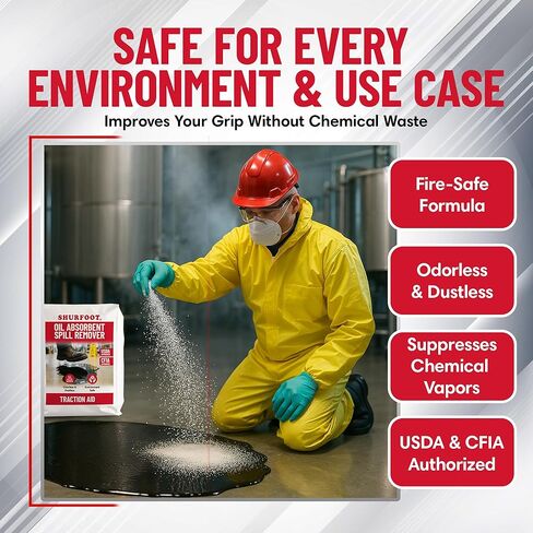 SHURFOOT 3lb Non-Slip Oil Absorbent - Provides Ice Traction & Vapor Suppression - Spill Control for Blood, Water & Oils - USDA Approved - Floor Dry Absorbent Odorless - Fire-Safe & Dustless in Saudi Arabia