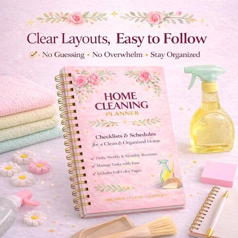 Home Cleaning Planner & Checklist Book for Women Adults – Daily, Weekly & Monthly Cleaning Schedule and Checklist, Housekeeping Organizer with Cleaning Lists, Spiral Bound Cleaning Book Planner in Kuwait