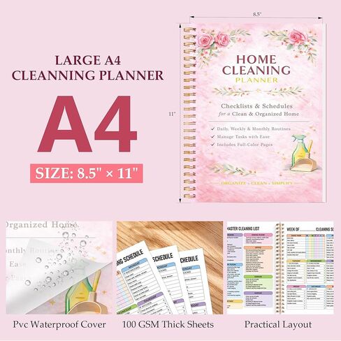 Home Cleaning Planner & Checklist Book for Women Adults – Daily, Weekly & Monthly Cleaning Schedule and Checklist, Housekeeping Organizer with Cleaning Lists, Spiral Bound Cleaning Book Planner in Kuwait