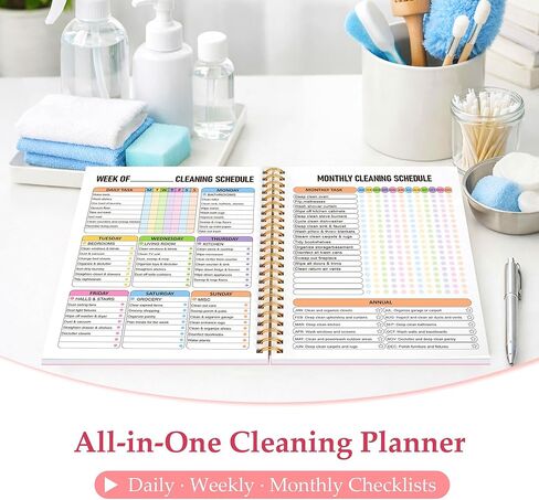 Home Cleaning Planner & Checklist Book for Women Adults – Daily, Weekly & Monthly Cleaning Schedule and Checklist, Housekeeping Organizer with Cleaning Lists, Spiral Bound Cleaning Book Planner in Kuwait