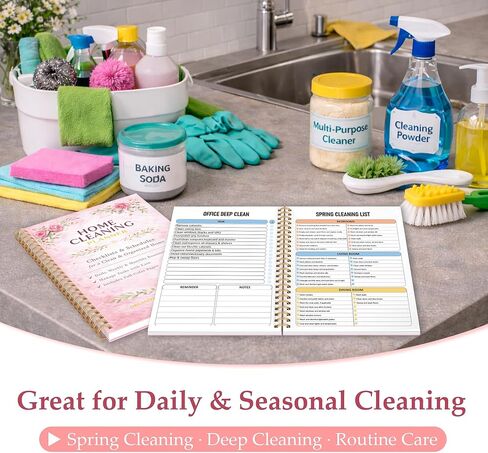 Home Cleaning Planner & Checklist Book for Women Adults – Daily, Weekly & Monthly Cleaning Schedule and Checklist, Housekeeping Organizer with Cleaning Lists, Spiral Bound Cleaning Book Planner in Kuwait