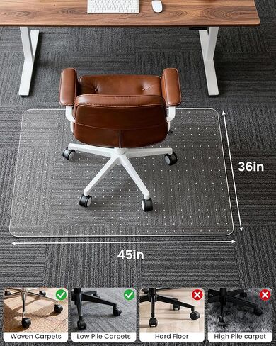 Office Chair Mat for Carpet, Desk Mats 36"x45" Clear Heavy Duty Plastic Rolling Computer Chair Protector for Hardwood Floors, Easy Glide Hard Floor Desk Mats for Low Pile Carpet in Kuwait